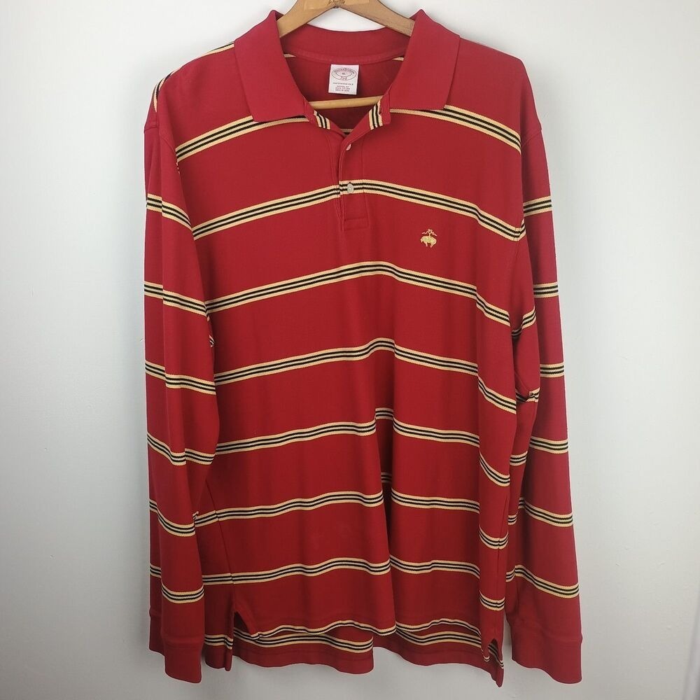Brooks Brothers 346 Long Sleeve Polo Mens XL Red Striped Preppy Performance - Picture 2 of 9